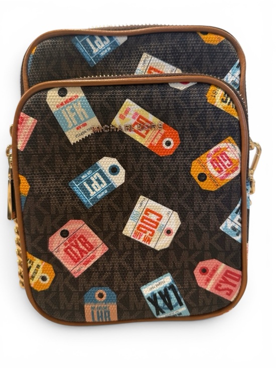 Michael Kors Handbags - Michael Kors Brown Logo Crossbody with Multicolor Tag Print
